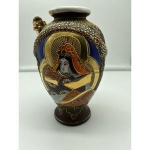Japanese Moriage Dragon Satsuma Hand Painted 6" Vase Japan